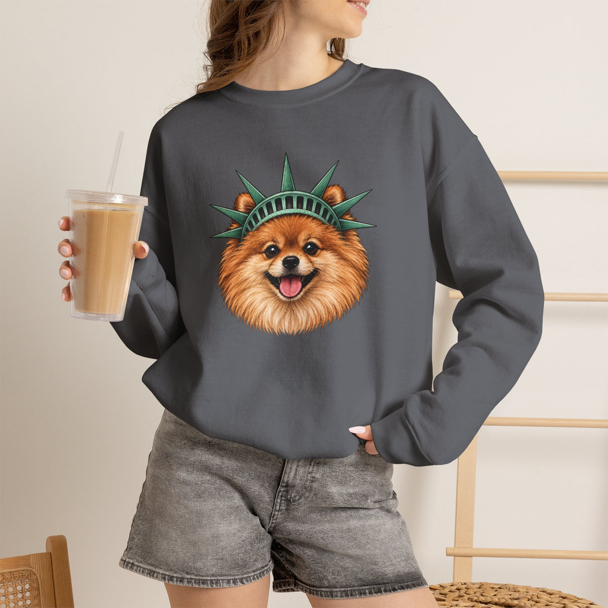 Pomeranian Statue of Liberty Sweatshirt
