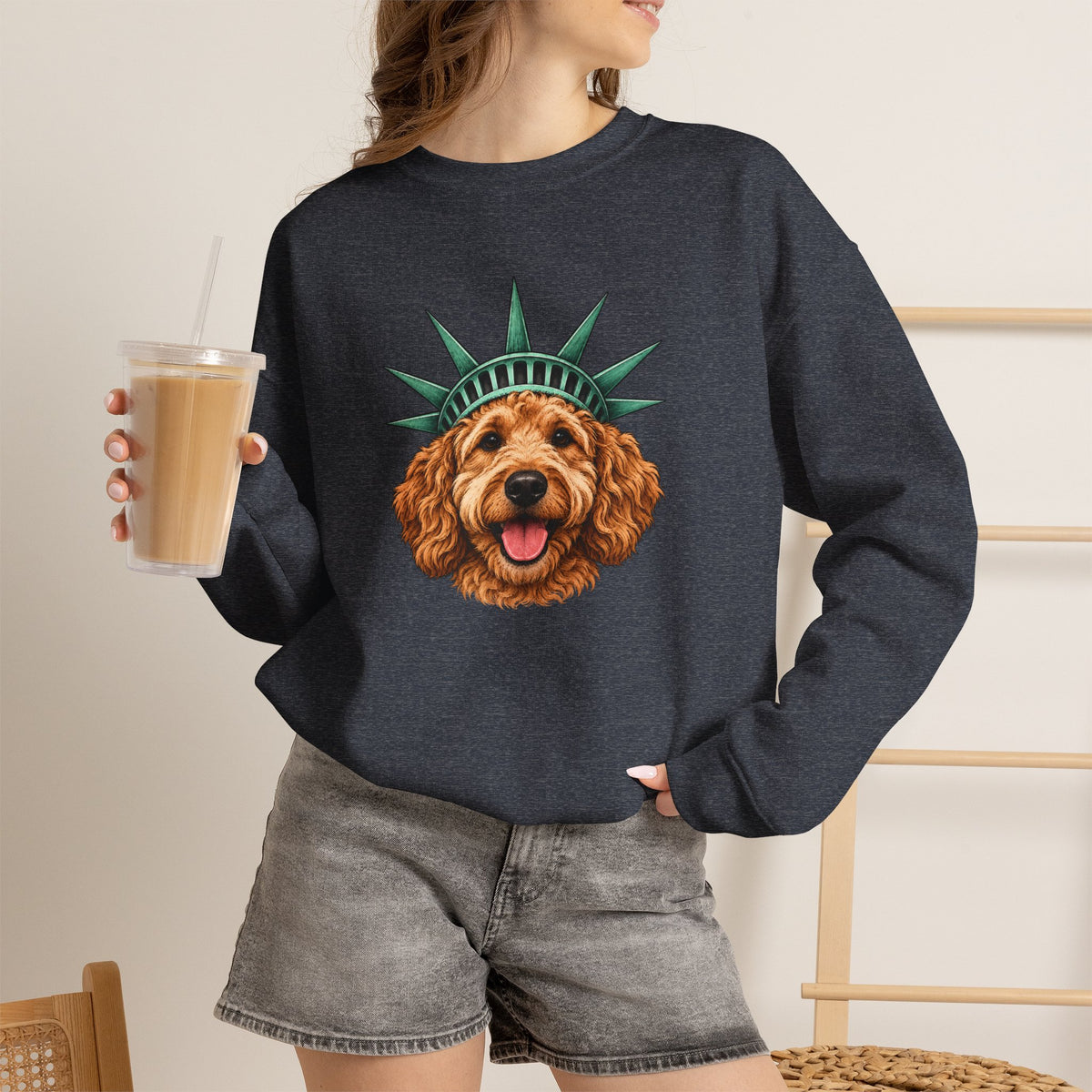 Goldendoodle Statue of Liberty Sweatshirt
