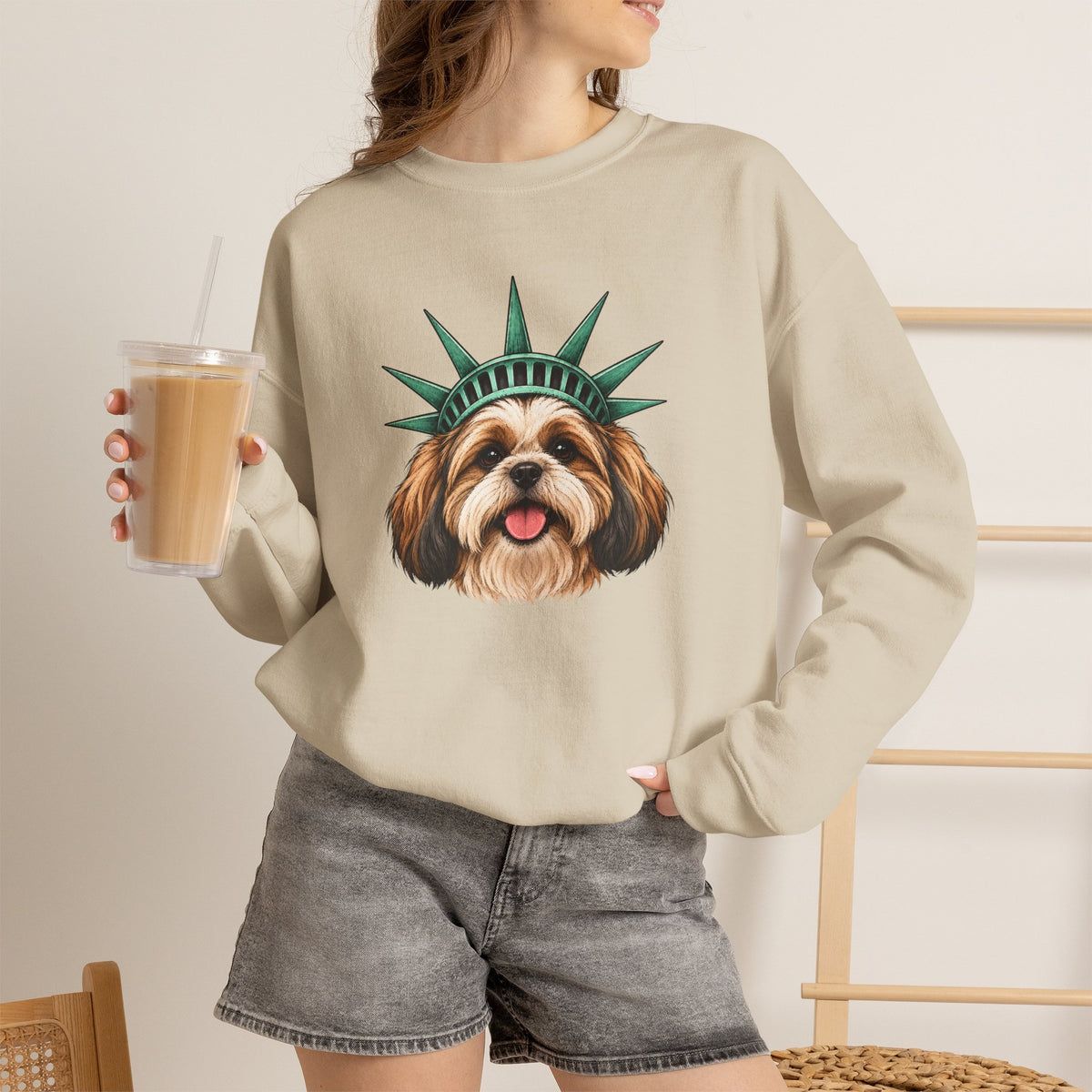 Shih Tzu Statue of Liberty Sweatshirt
