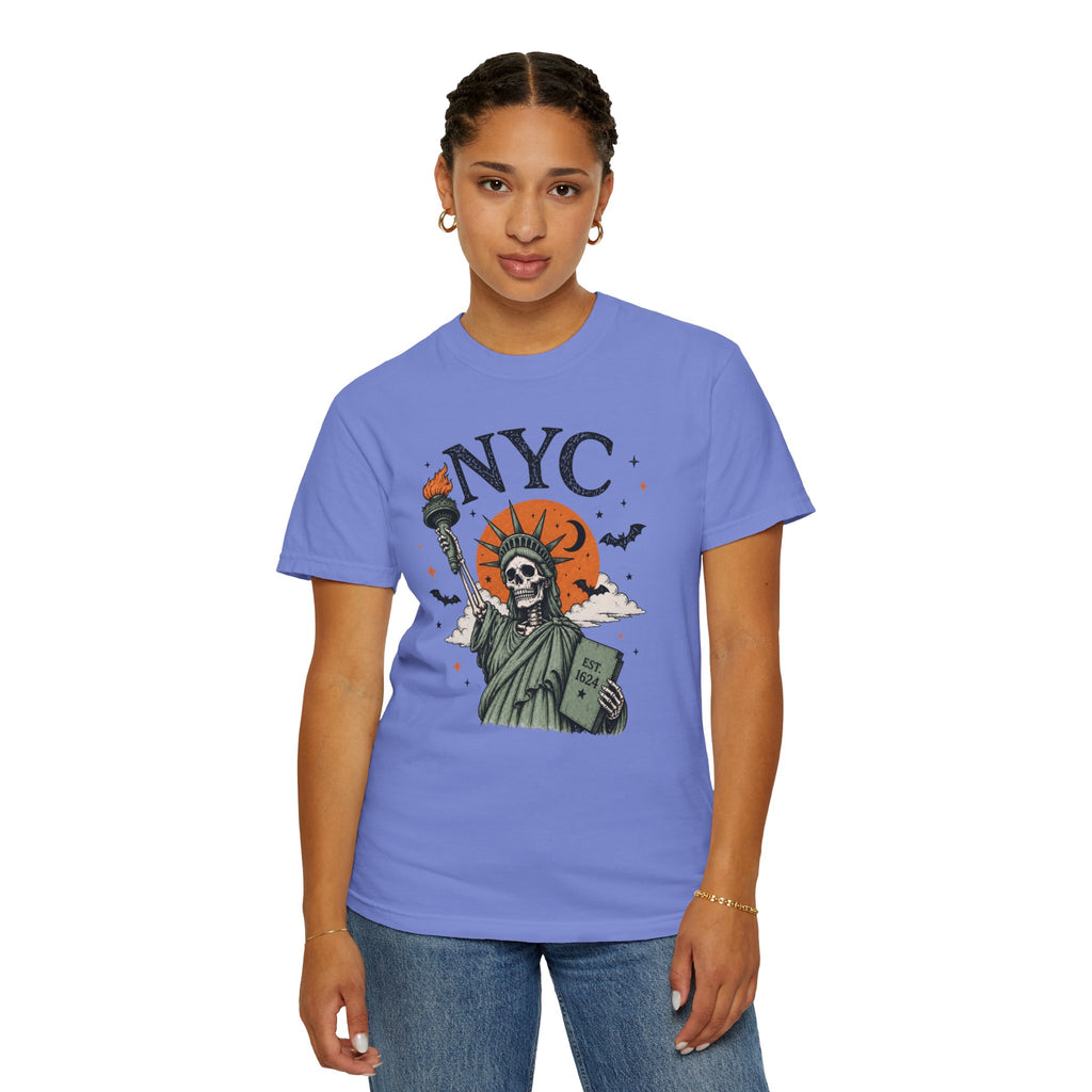 NYC Skeleton Statue of Liberty T-Shirt | Halloween New York Graphic Tee
