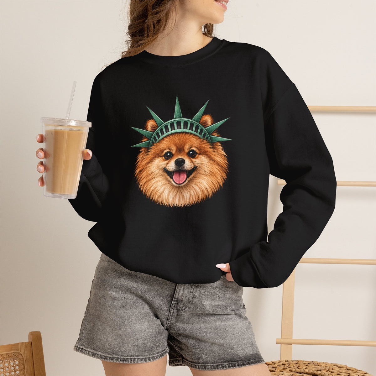 Pomeranian Statue of Liberty Sweatshirt