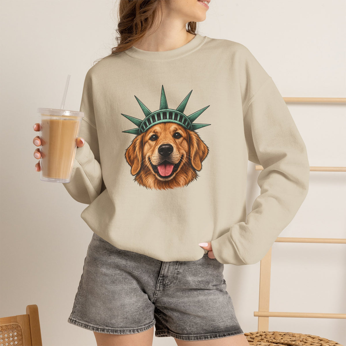 Golden Retriever Statue of Liberty Sweatshirt