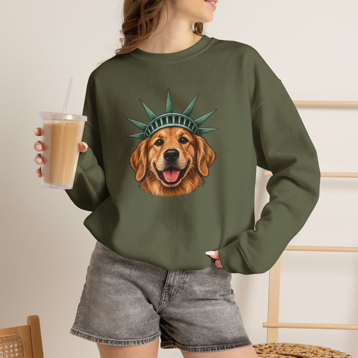 Golden Retriever Statue of Liberty Sweatshirt