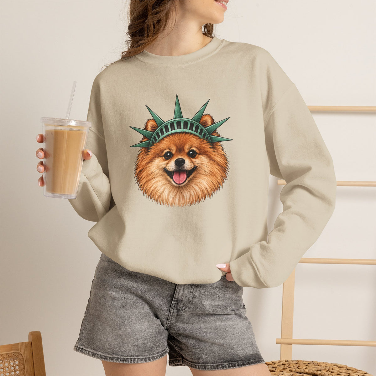 Pomeranian Statue of Liberty Sweatshirt