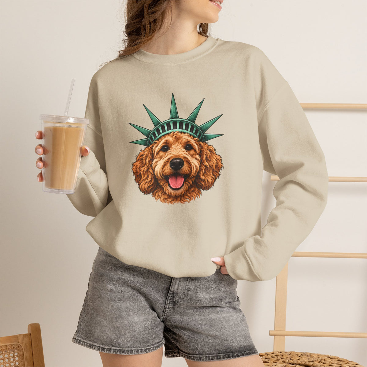 Goldendoodle Statue of Liberty Sweatshirt
