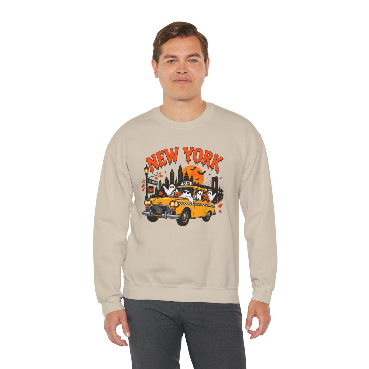 New York Halloween Taxi Ghost Crewneck Sweatshirt