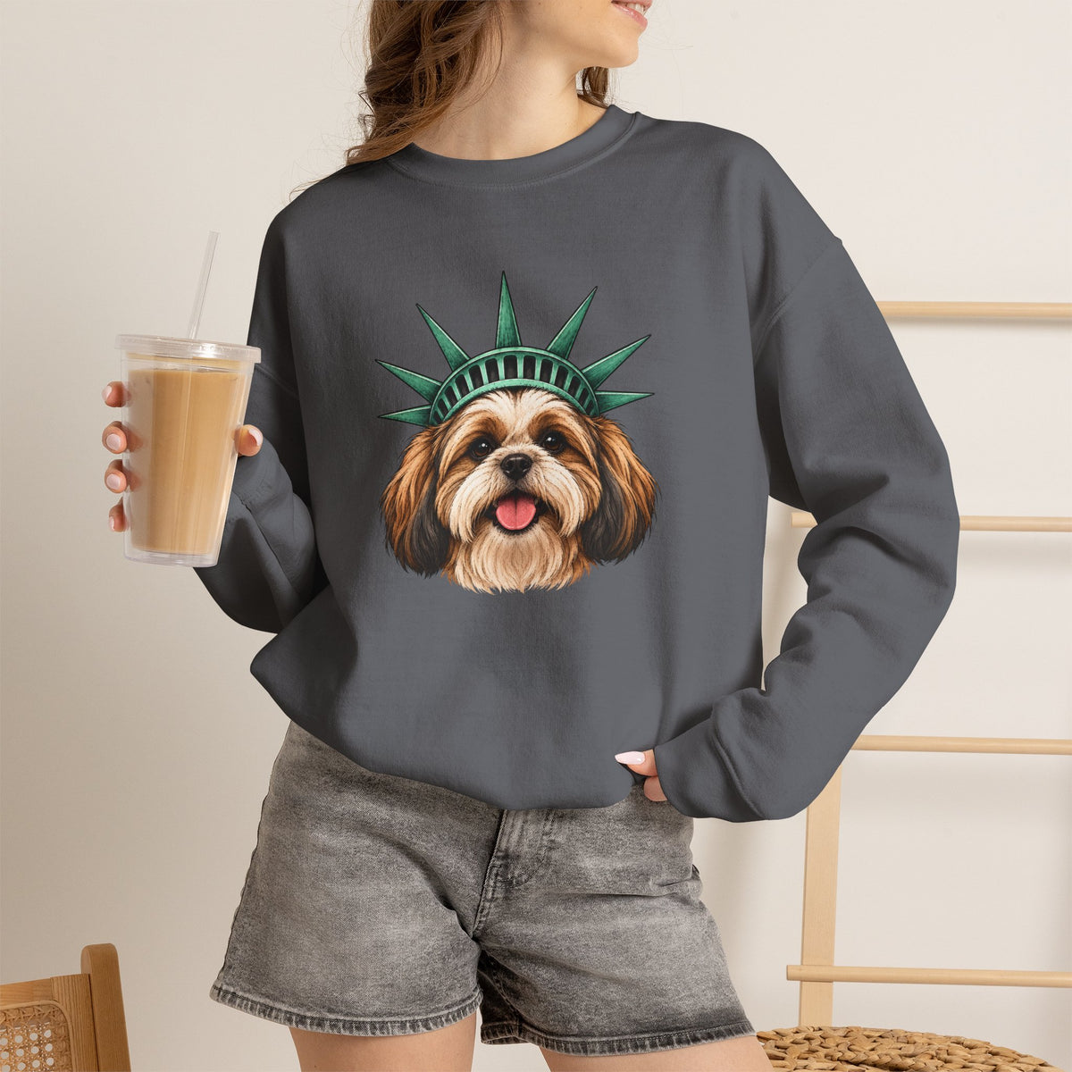 Shih Tzu Statue of Liberty Sweatshirt