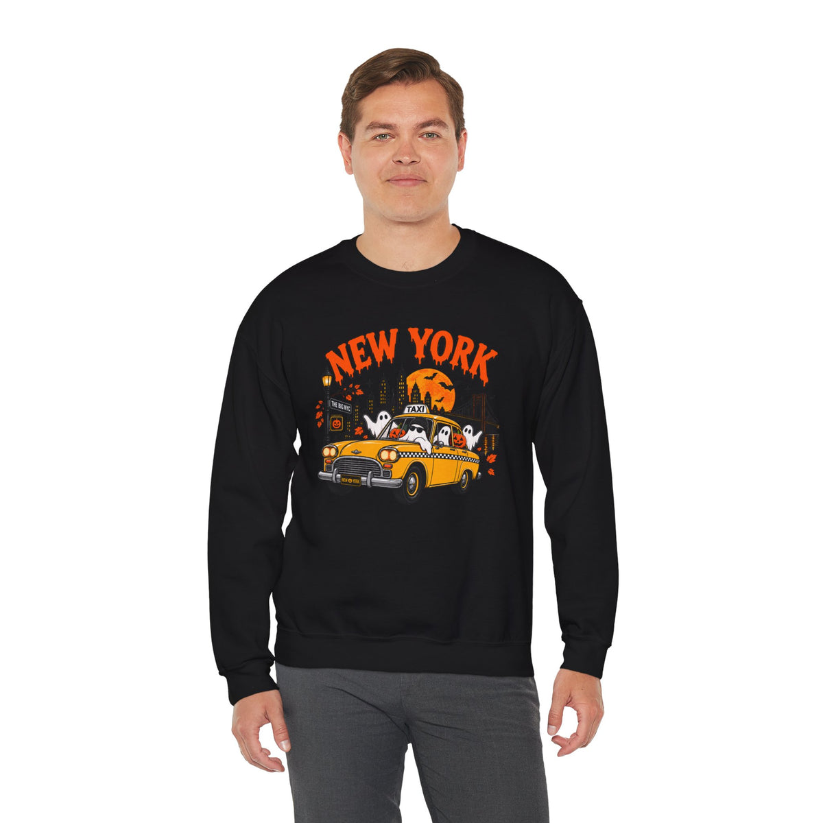 New York Halloween Taxi Ghost Crewneck Sweatshirt