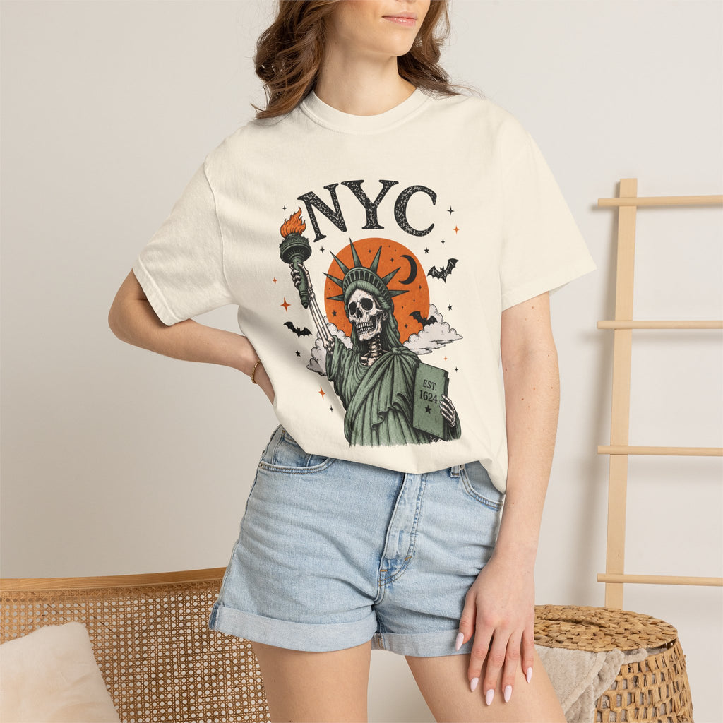 NYC Skeleton Statue of Liberty T-Shirt | Halloween New York Graphic Tee