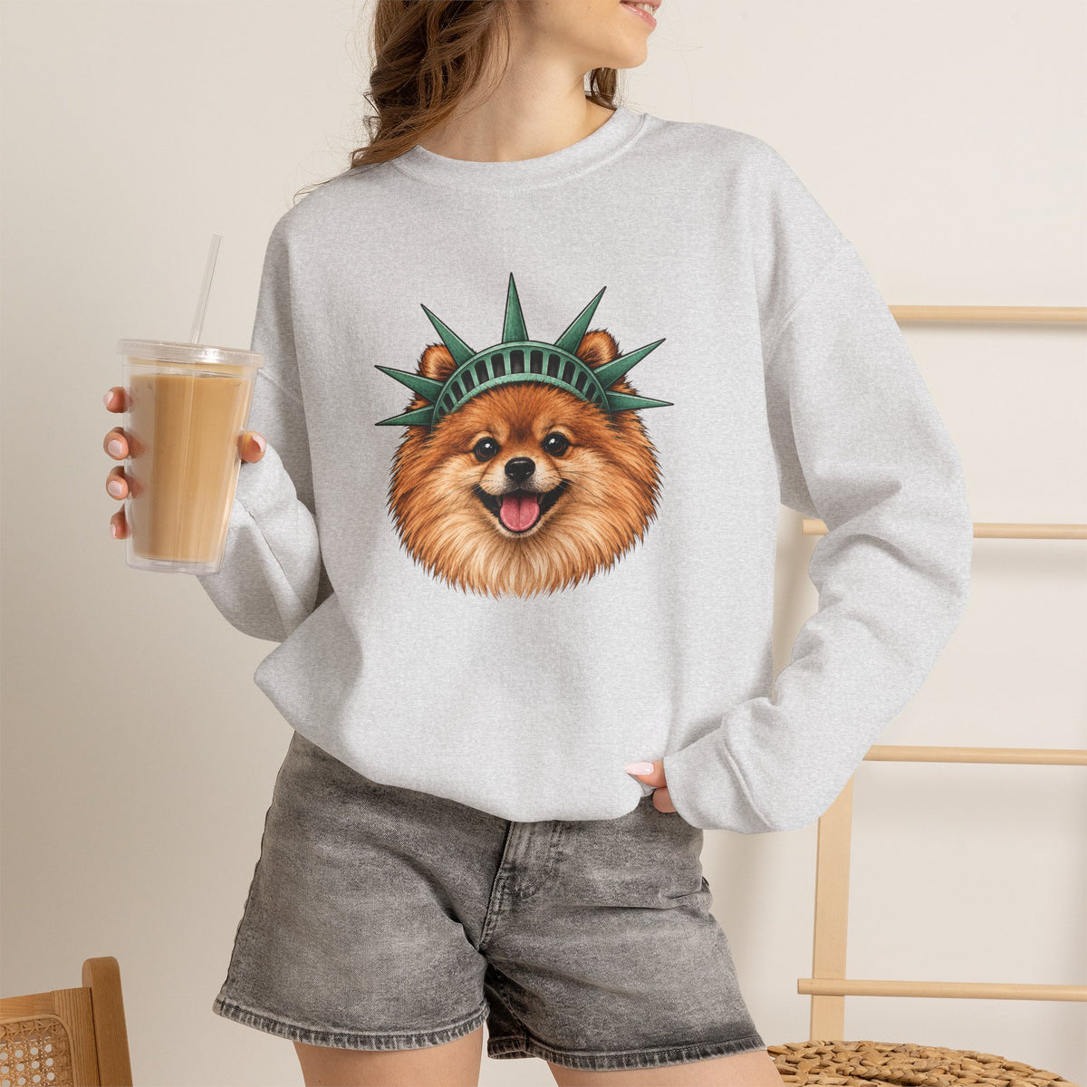 Pomeranian Statue of Liberty Sweatshirt