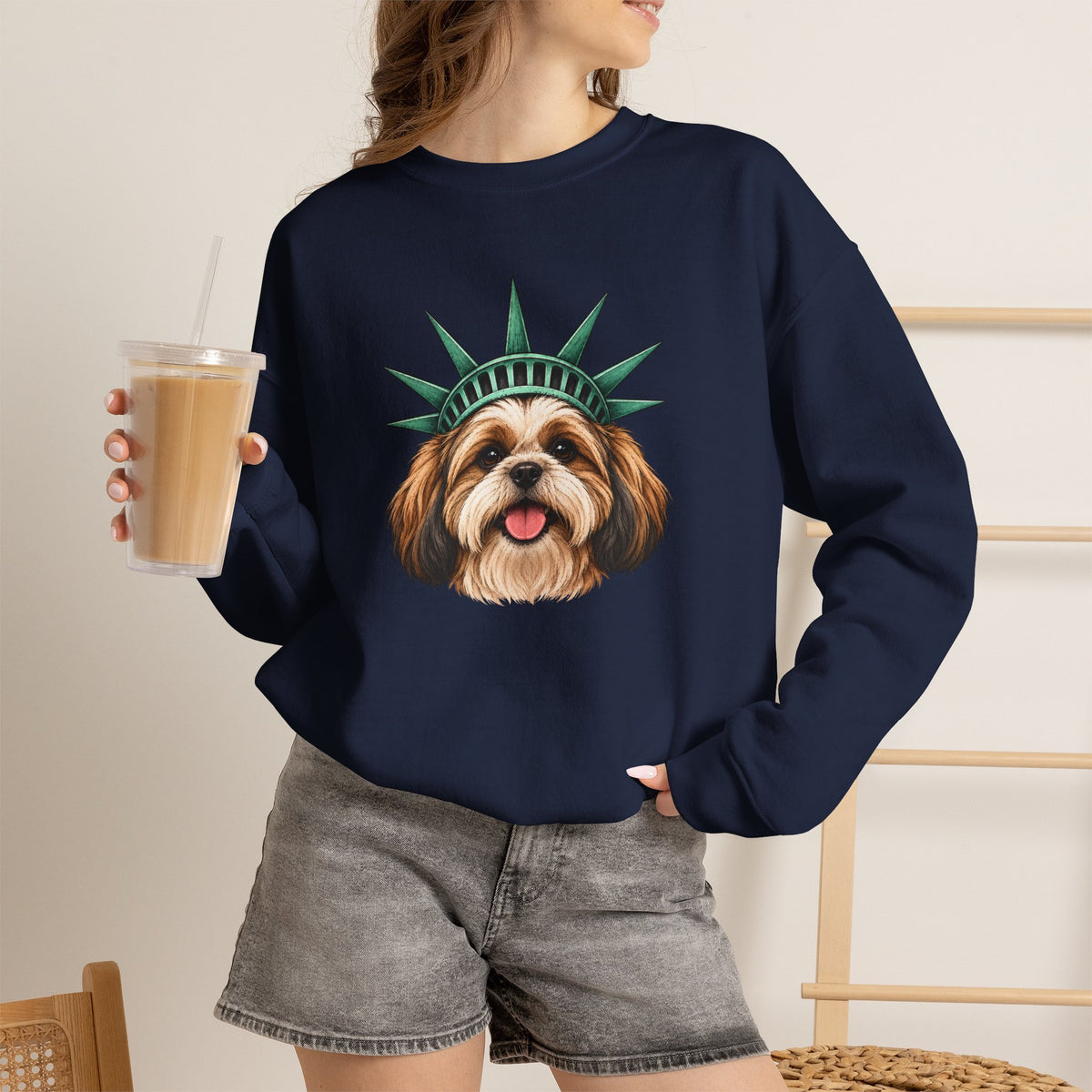 Shih Tzu Statue of Liberty Sweatshirt