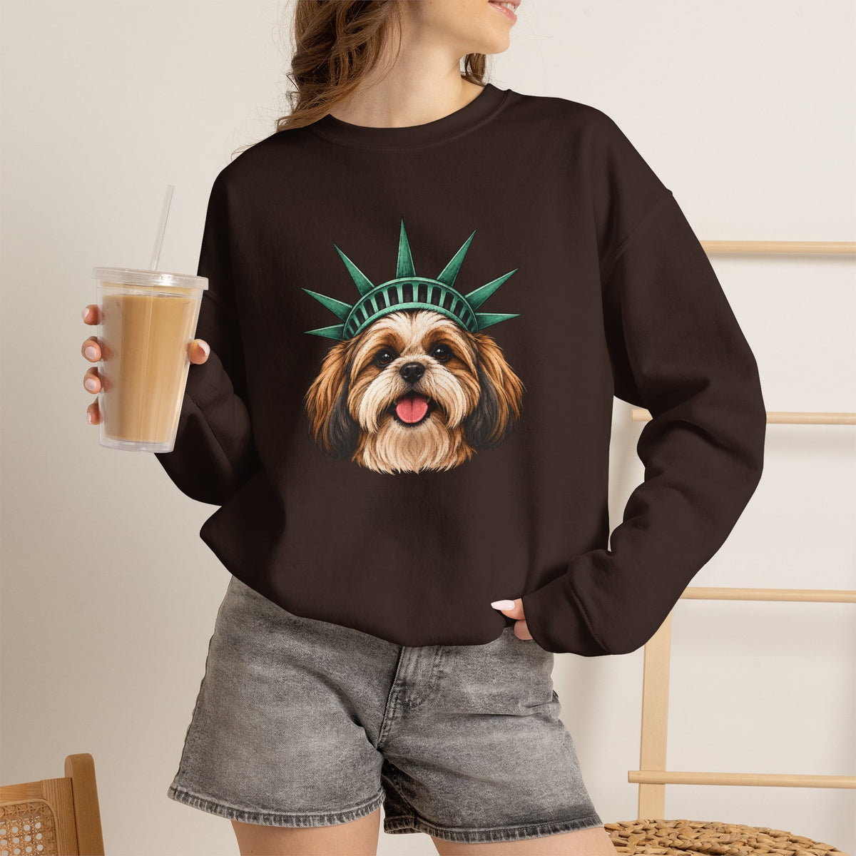 Shih Tzu Statue of Liberty Sweatshirt