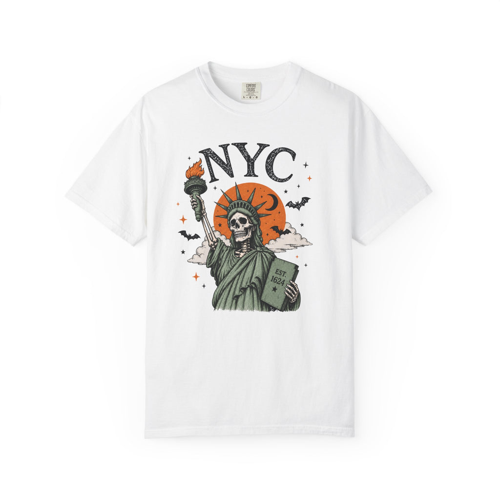NYC Skeleton Statue of Liberty T-Shirt | Halloween New York Graphic Tee