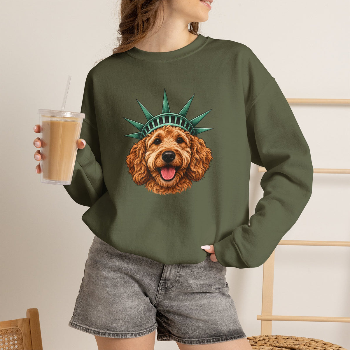 Goldendoodle Statue of Liberty Sweatshirt