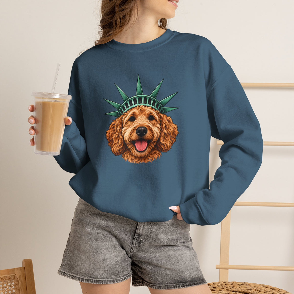 Goldendoodle Statue of Liberty Sweatshirt