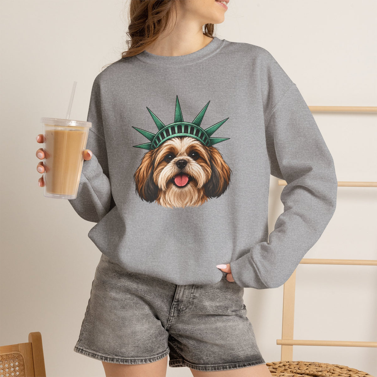 Shih Tzu Statue of Liberty Sweatshirt