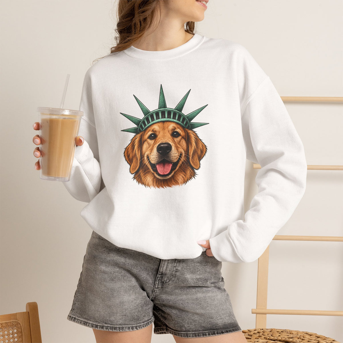 Golden Retriever Statue of Liberty Sweatshirt