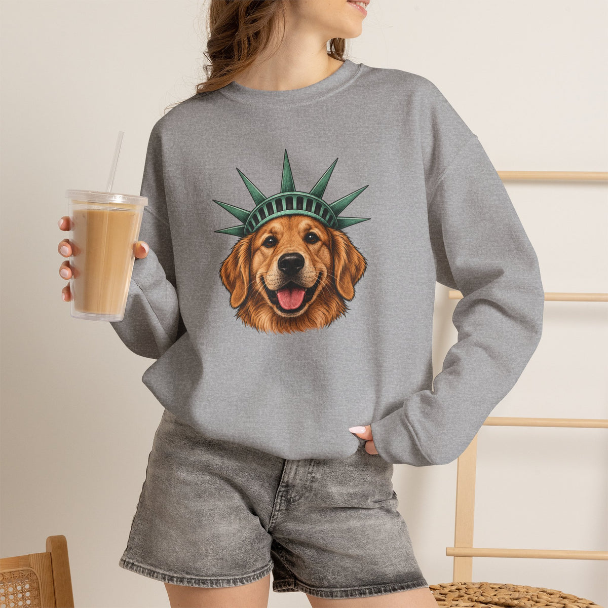 Golden Retriever Statue of Liberty Sweatshirt