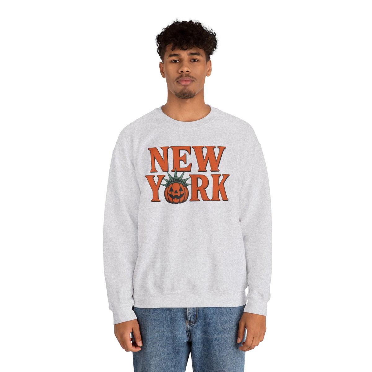 New York Pumpkin Statue Crewneck Sweatshirt | NYC Halloween