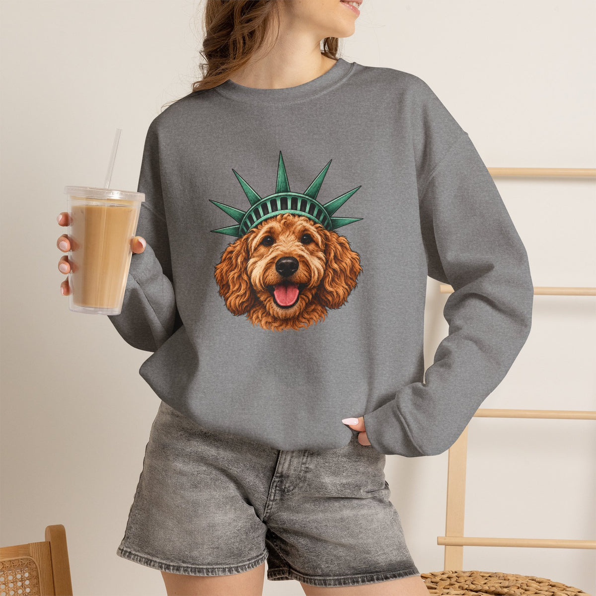 Goldendoodle Statue of Liberty Sweatshirt