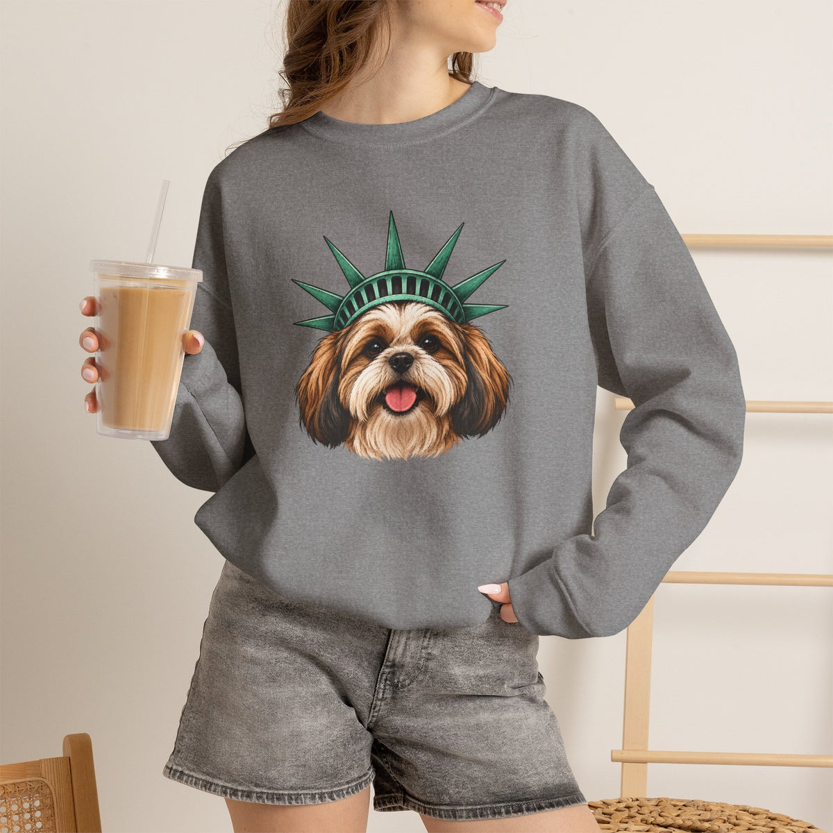 Shih Tzu Statue of Liberty Sweatshirt
