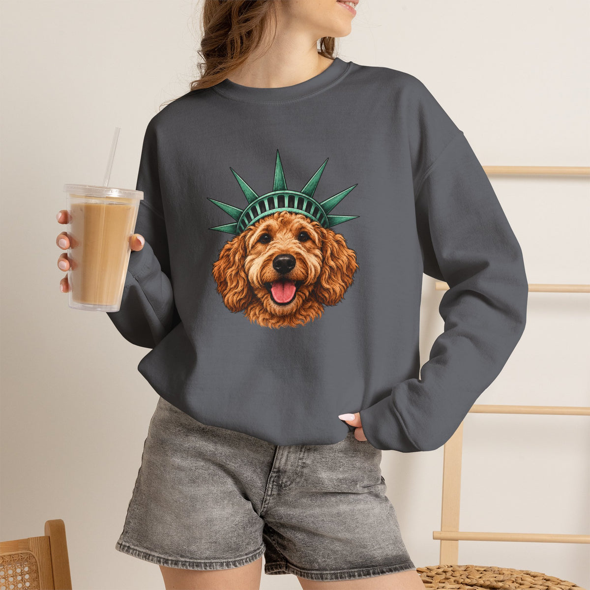 Goldendoodle Statue of Liberty Sweatshirt