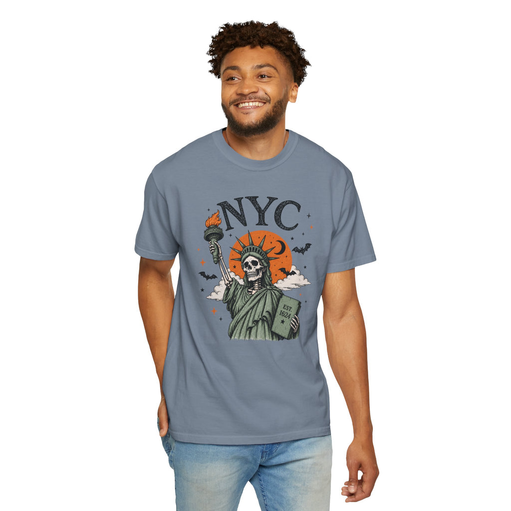 NYC Skeleton Statue of Liberty T-Shirt | Halloween New York Graphic Tee