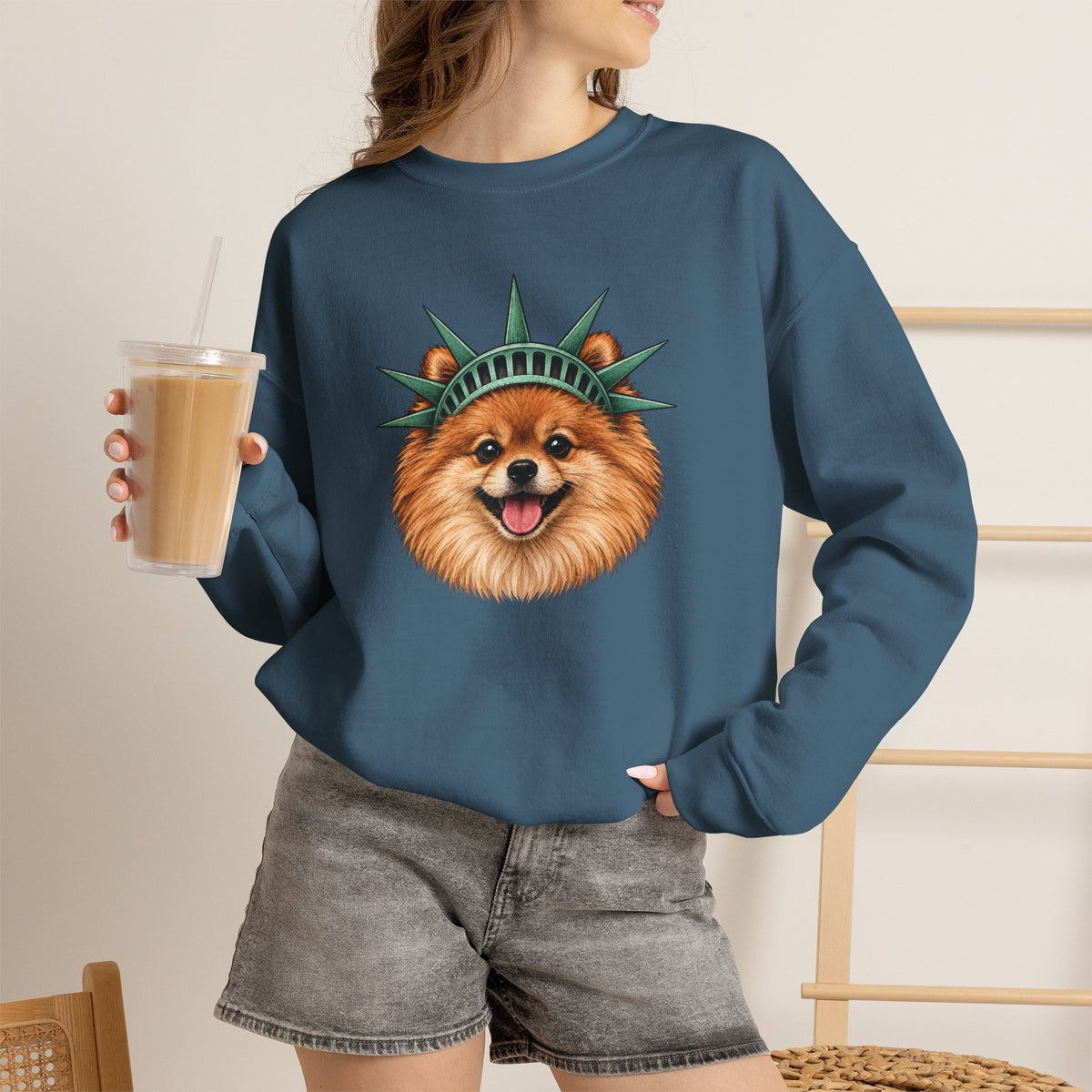 Pomeranian Statue of Liberty Sweatshirt