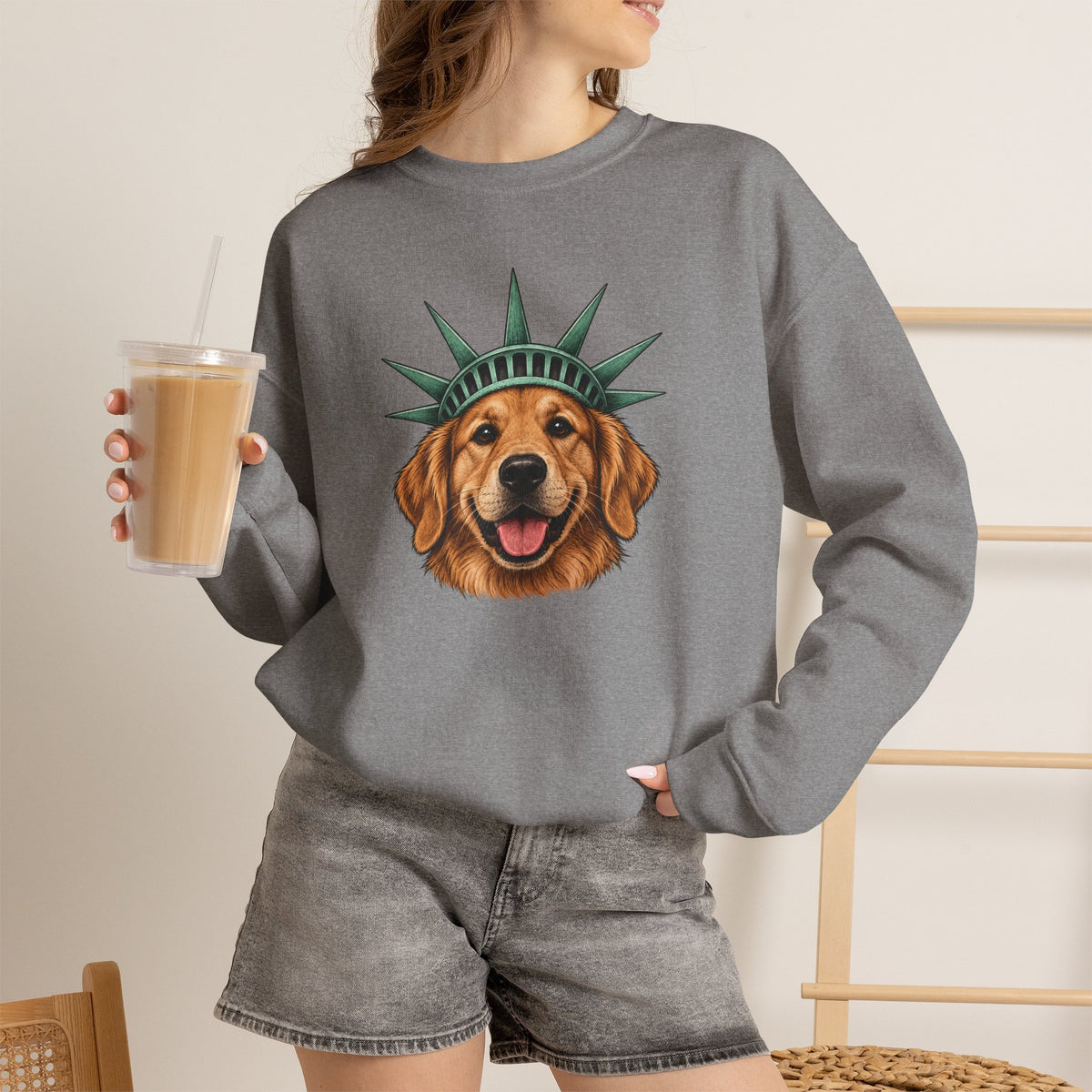 Golden Retriever Statue of Liberty Sweatshirt