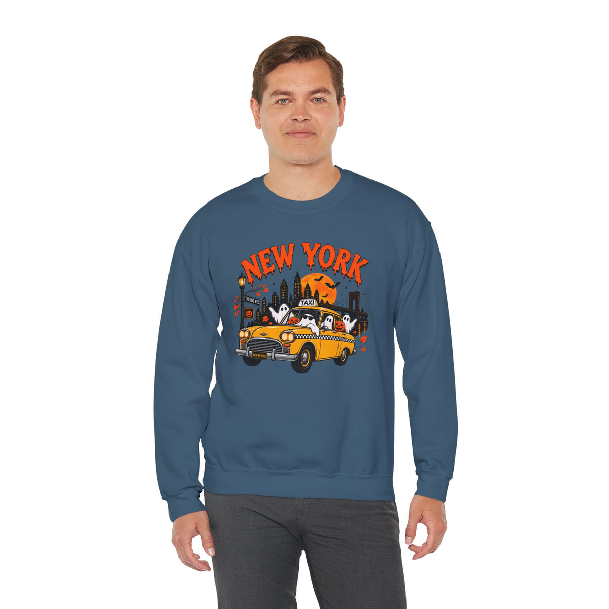 New York Halloween Taxi Ghost Crewneck Sweatshirt